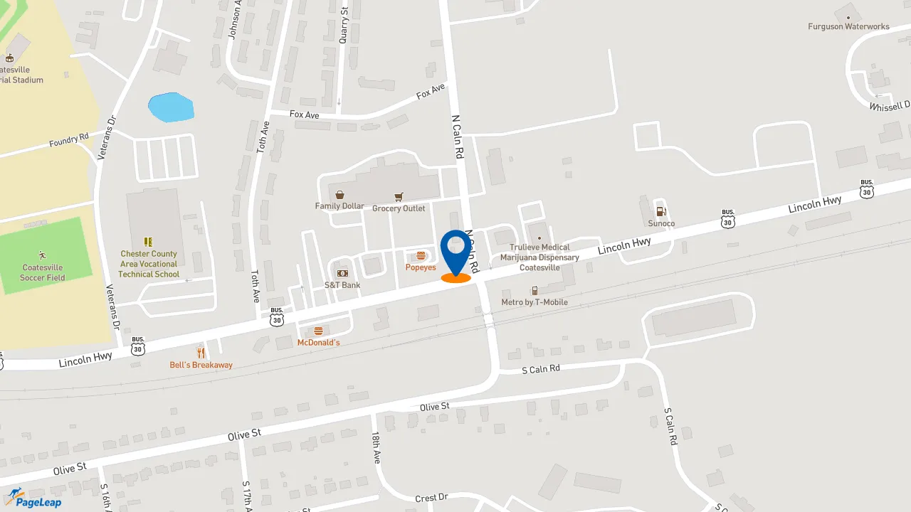 https://pageleap.com map showing location of Dunkin&#039; in Coatesville.