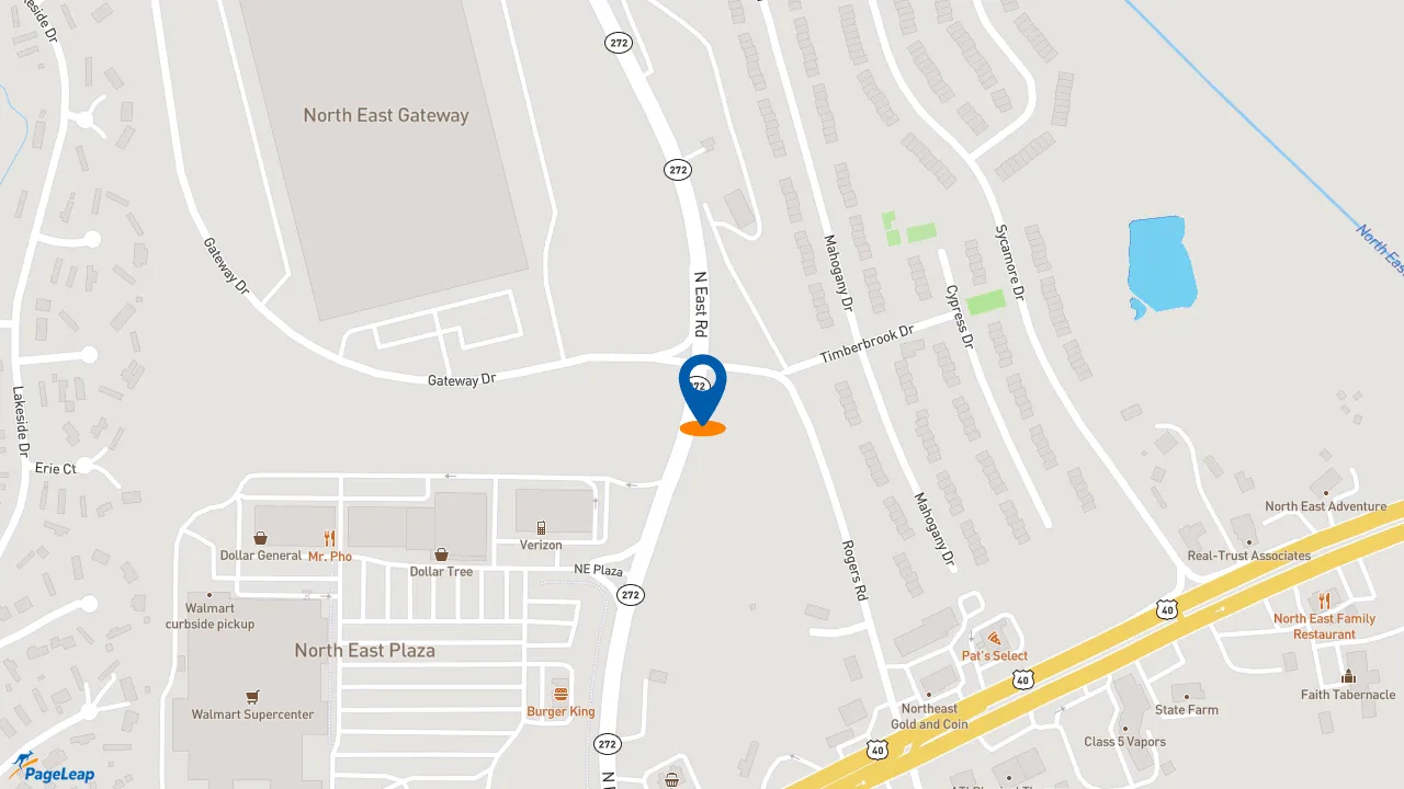 https://pageleap.com map showing location of Dunkin&#039; in North East.