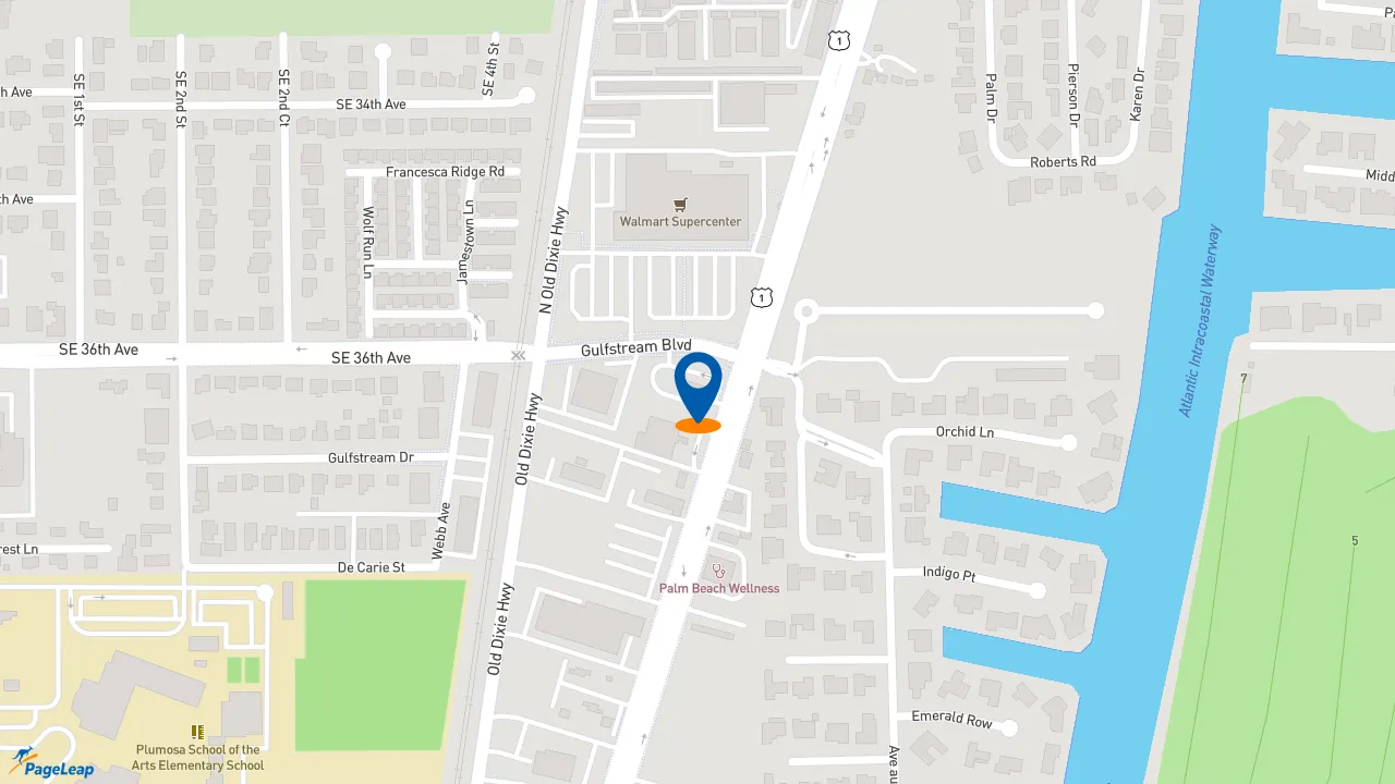 https://pageleap.com map showing location of Dunkin&#039; in Delray Beach.