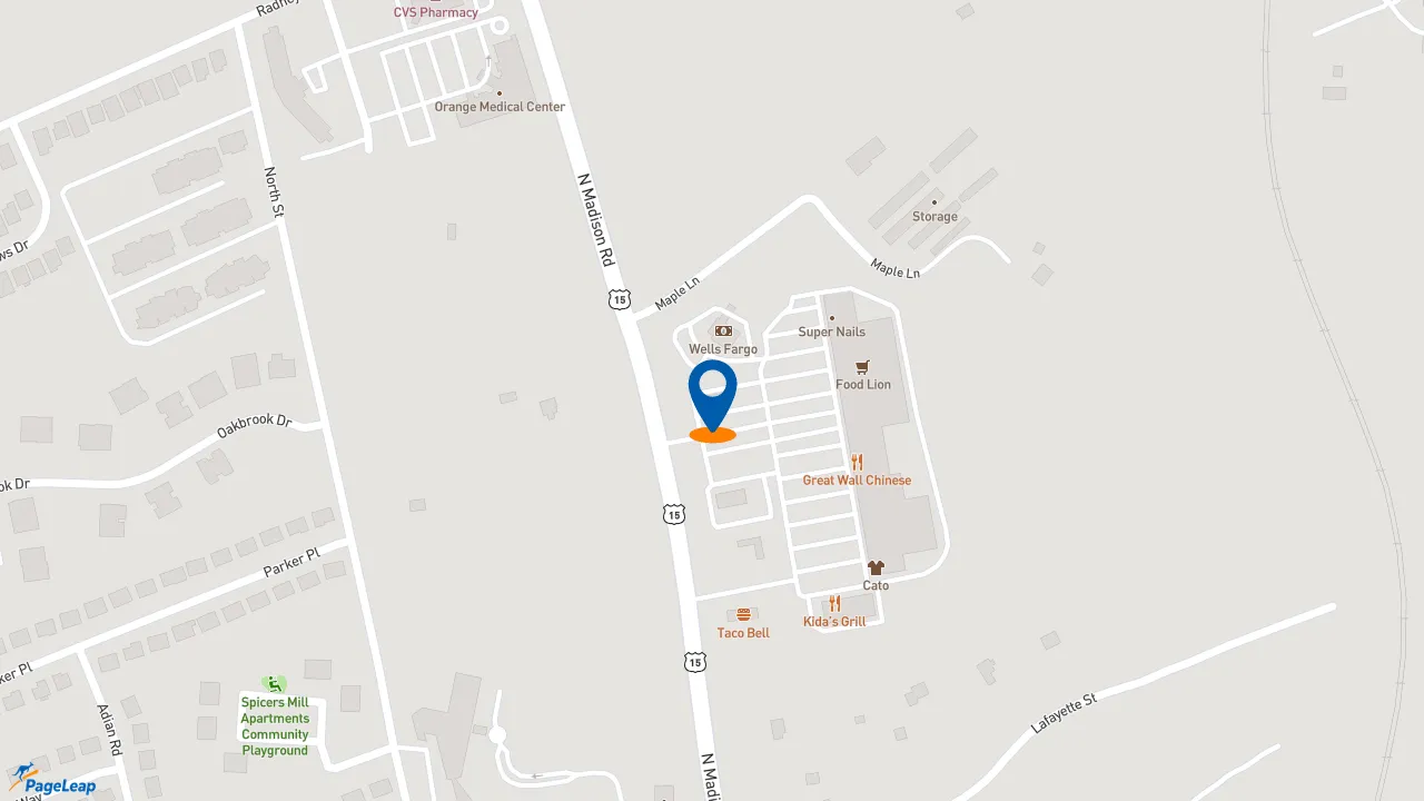 https://pageleap.com map showing location of Dunkin&#039; in Orange.