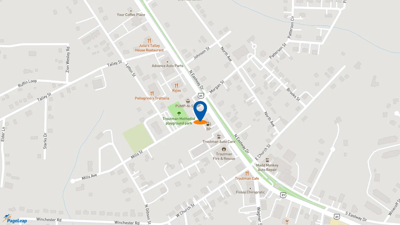 https://pageleap.com map showing location of Dunkin&#039; in Troutman.