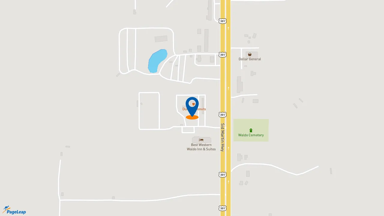 https://pageleap.com map showing location of Dunkin&#039; in Waldo.
