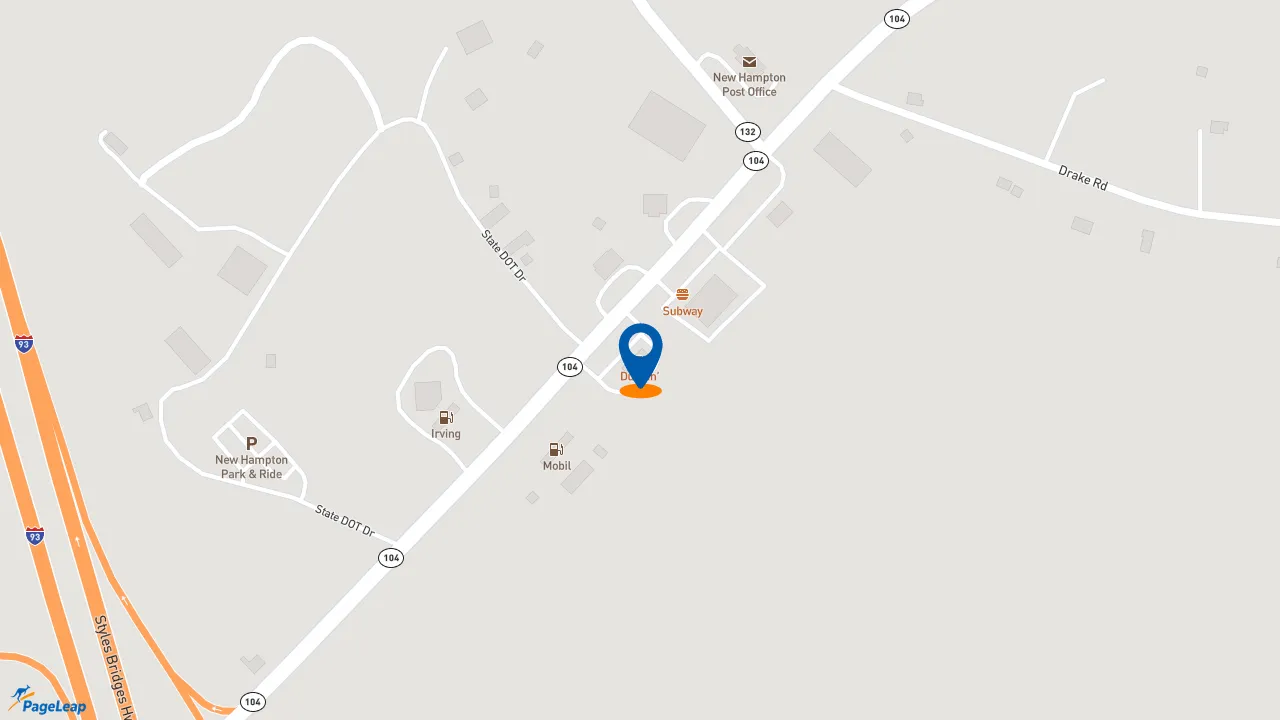 https://pageleap.com map showing location of Dunkin&#039; in New Hampton.