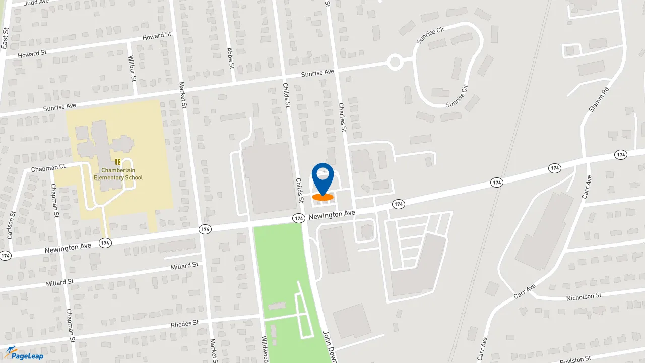 https://pageleap.com map showing location of Dunkin&#039; in New Britain.