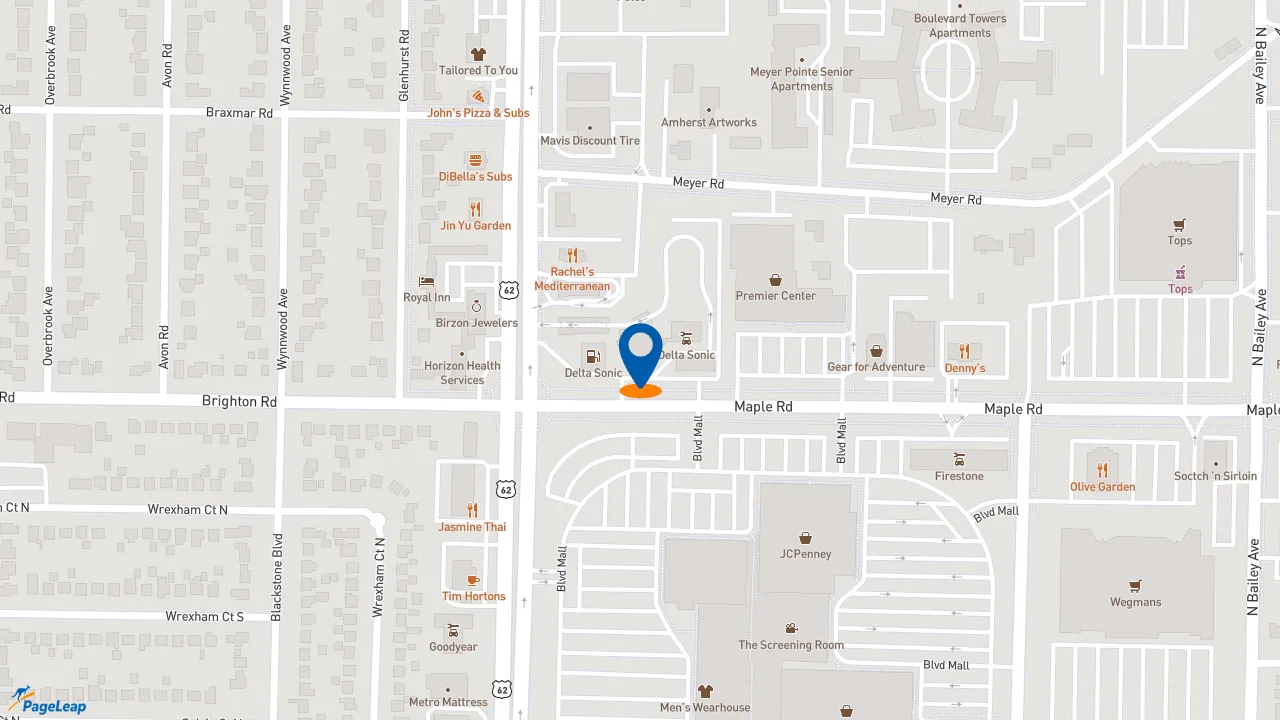 https://pageleap.com map showing location of Dunkin&#039; in Buffalo.