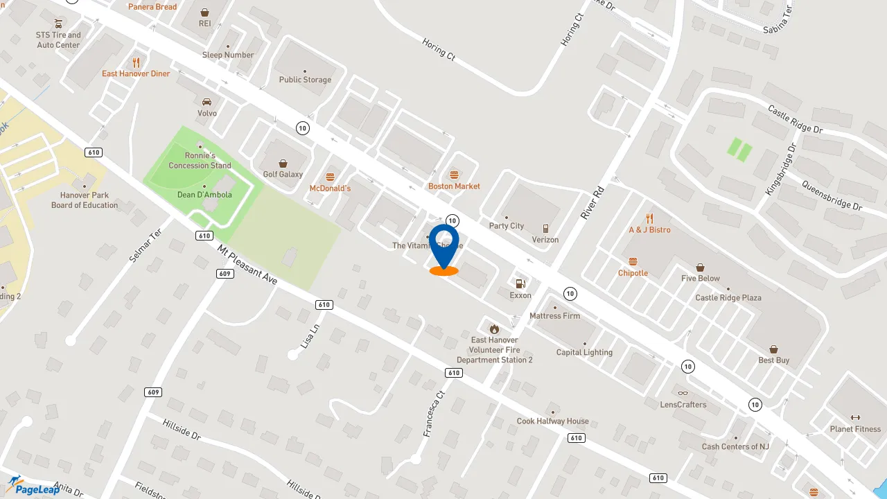 https://pageleap.com map showing location of Dunkin&#039; in East Hanover.