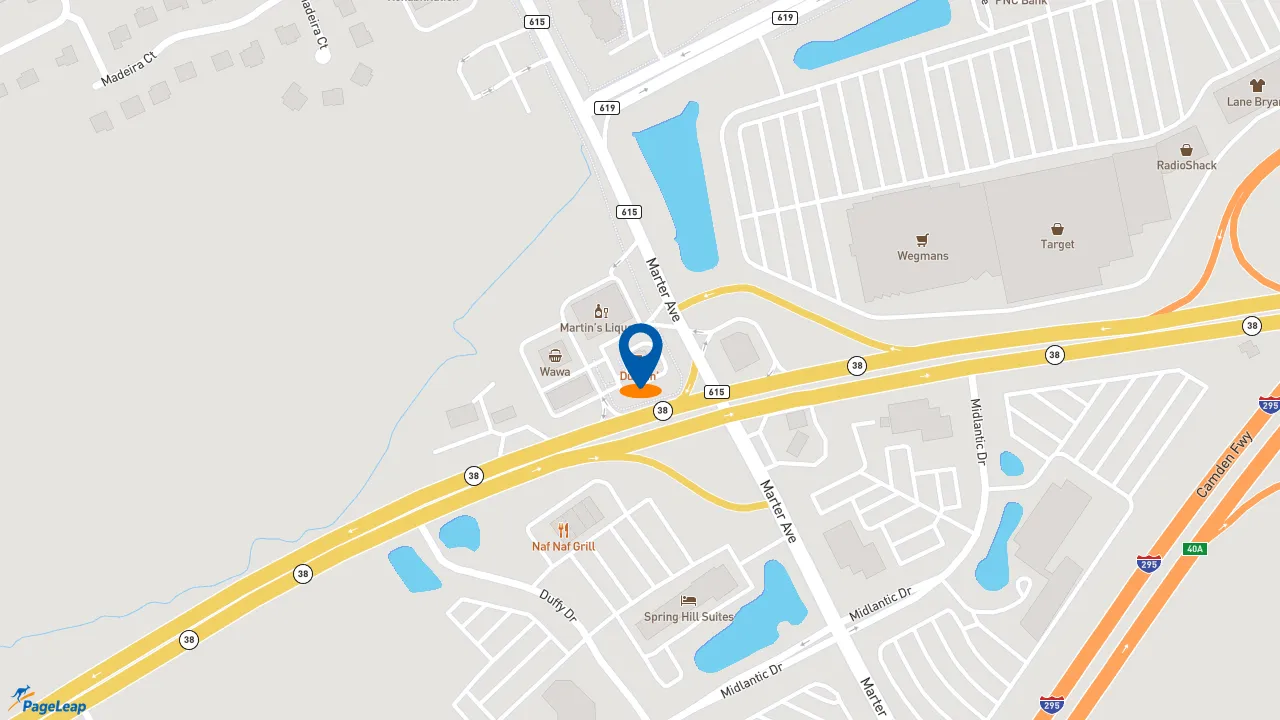 https://pageleap.com map showing location of Dunkin&#039; in Mount Laurel Township.