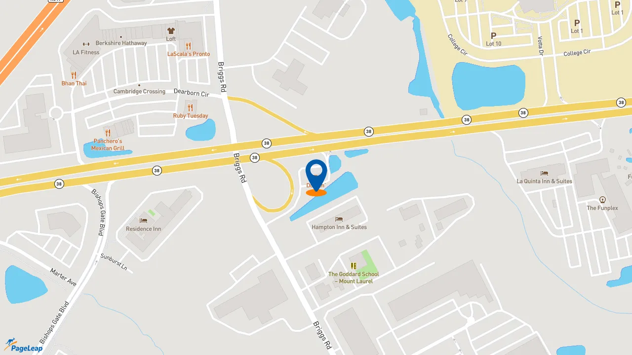 https://pageleap.com map showing location of Dunkin&#039; in Mount Laurel Township.