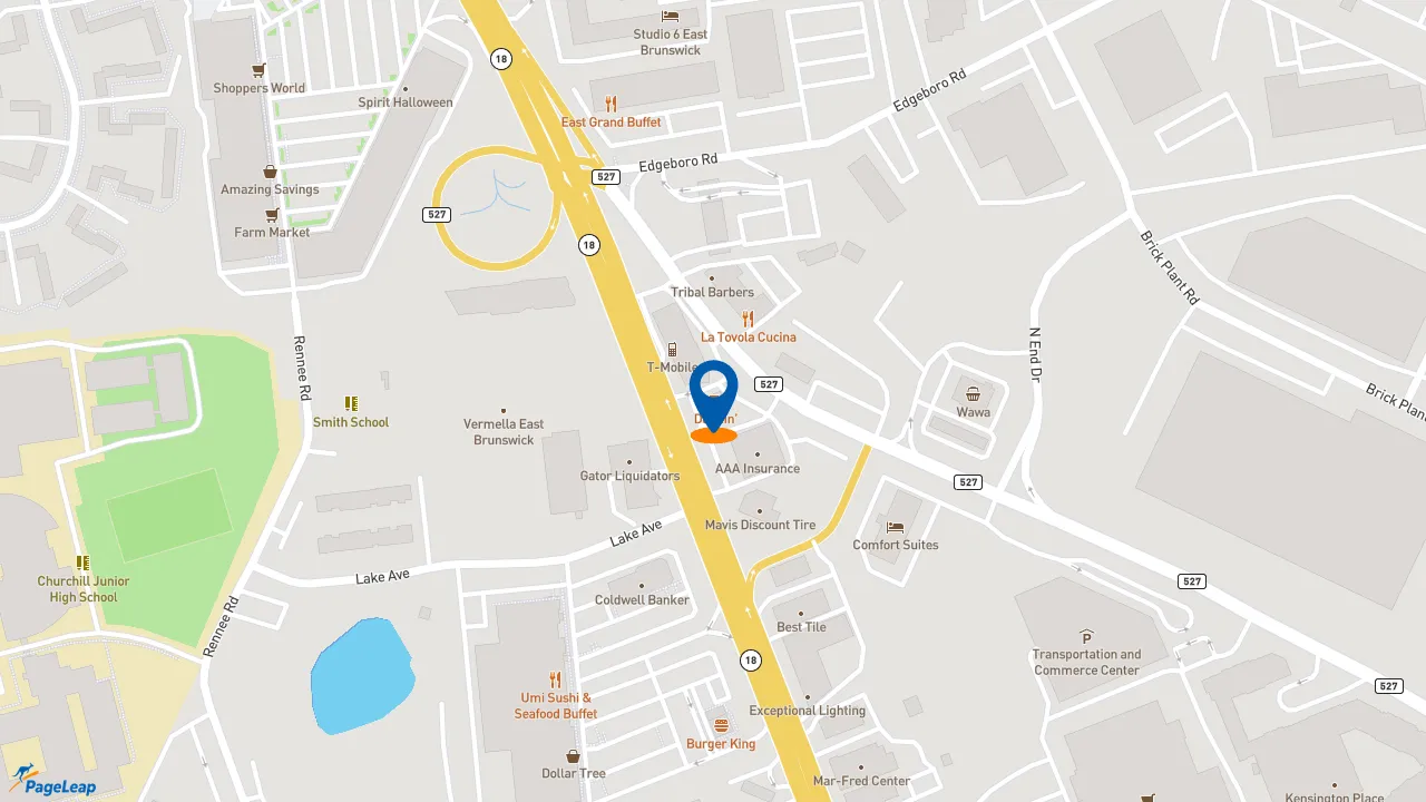 https://pageleap.com map showing location of Dunkin&#039; in East Brunswick.