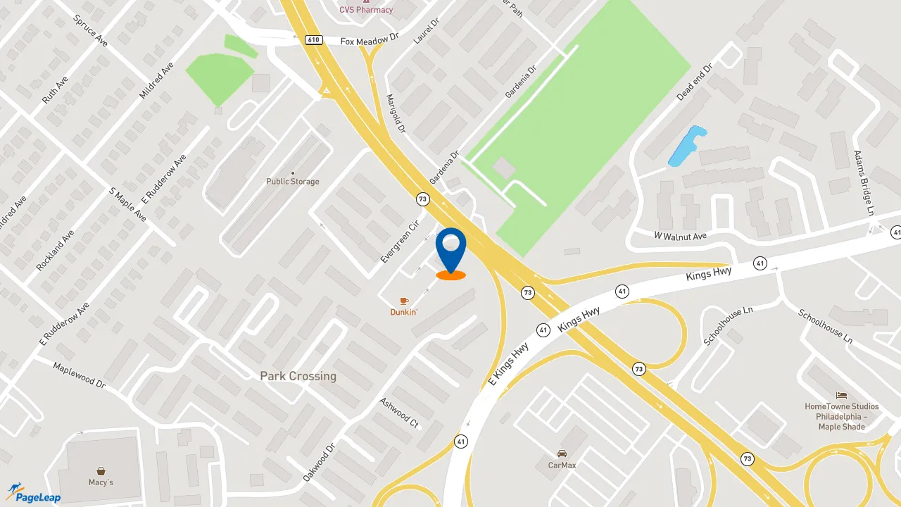 https://pageleap.com map showing location of Dunkin&#039; in Maple Shade.