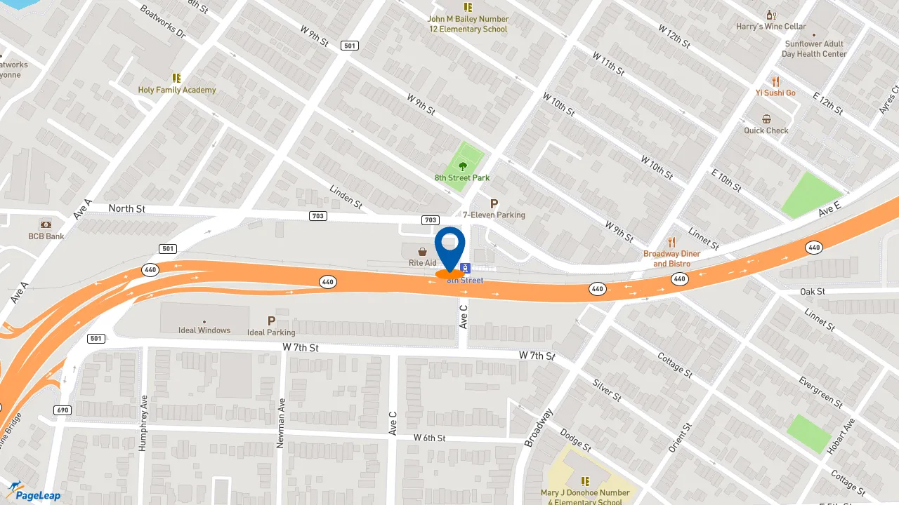 https://pageleap.com map showing location of Dunkin&#039; in Bayonne.
