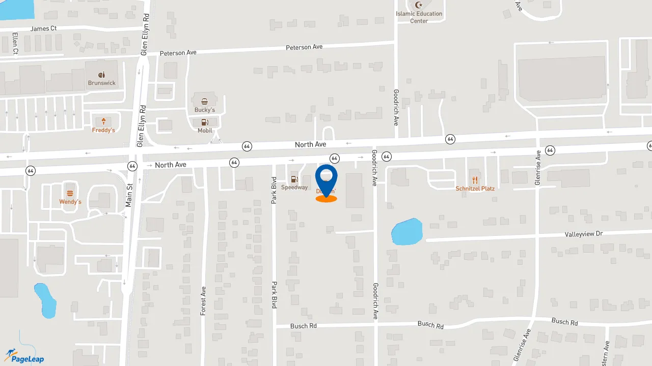 https://pageleap.com map showing location of Dunkin&#039; in Glen Ellyn.