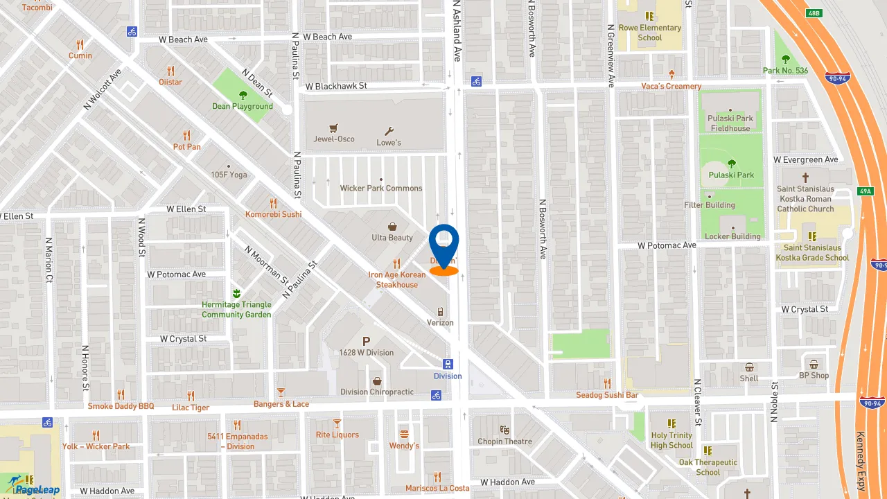 https://pageleap.com map showing location of Dunkin&#039; in Chicago.