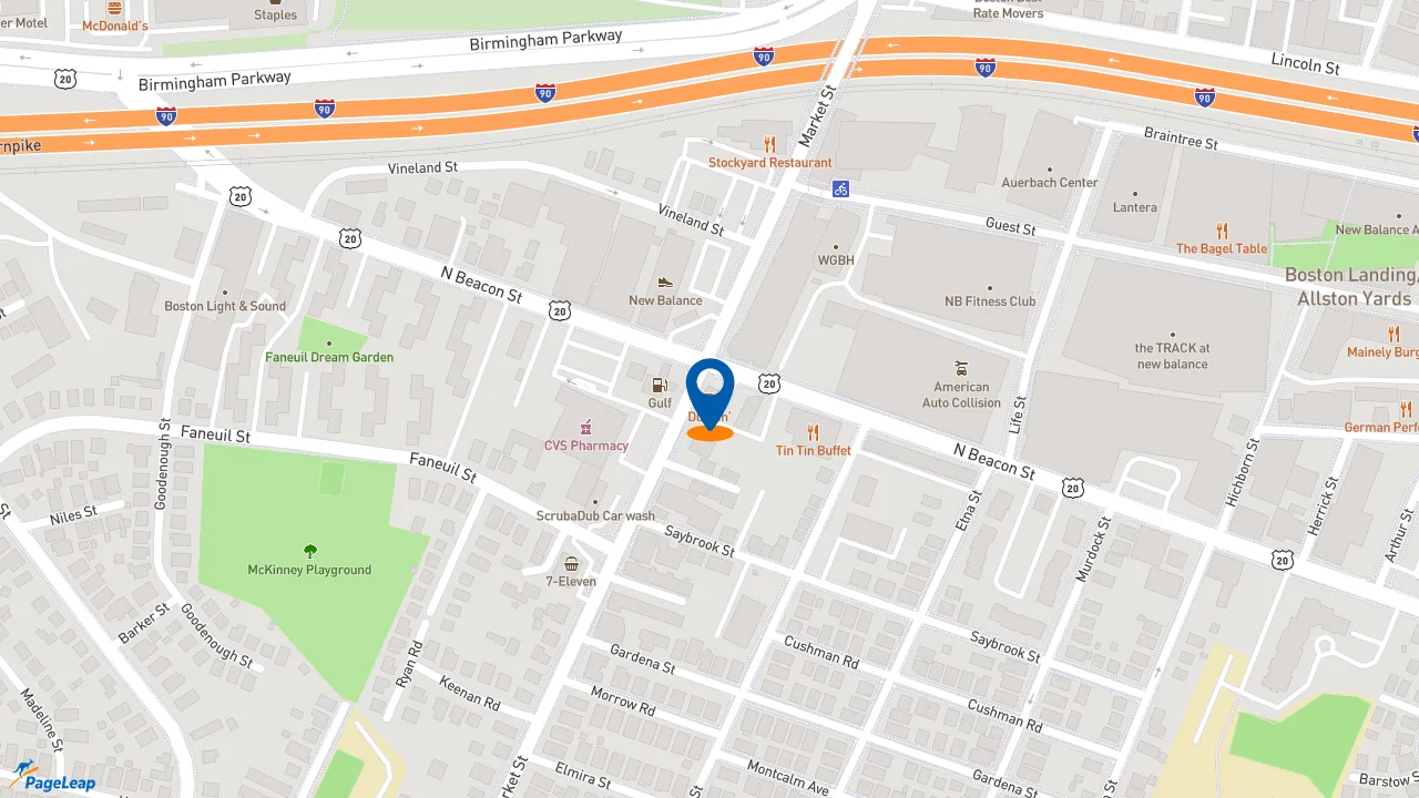 https://pageleap.com map showing location of Dunkin&#039; in Boston.