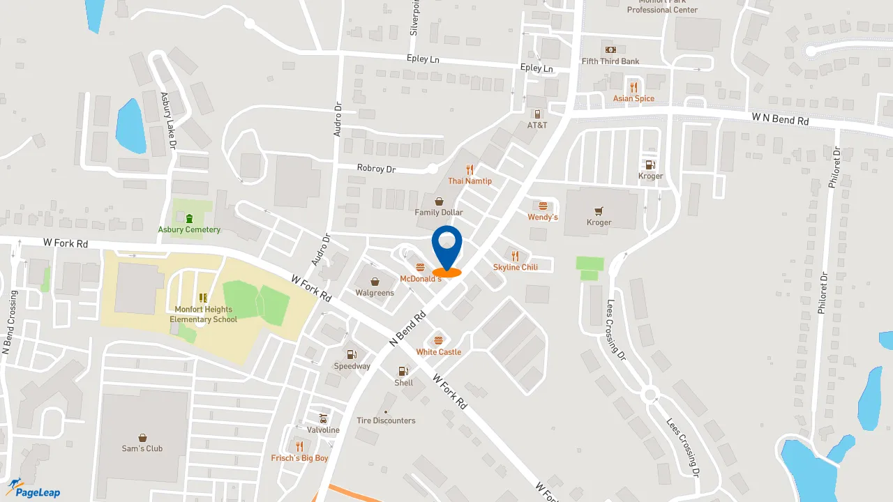 https://pageleap.com map showing location of Dunkin&#039; in Cincinnati.