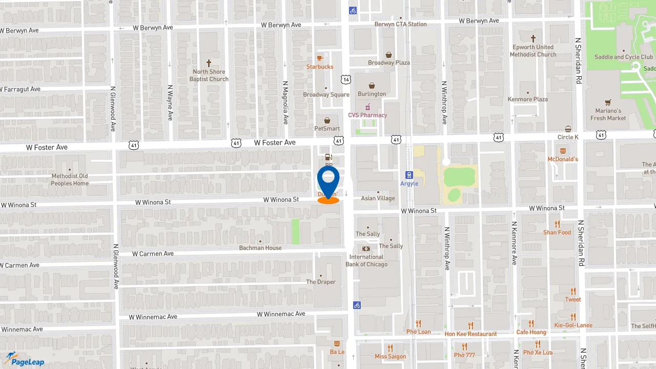 https://pageleap.com map showing location of Dunkin&#039; in Chicago.