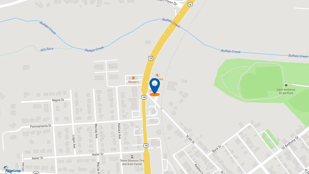 https://pageleap.com map showing location of Dunkin&#039; in Lewisburg.