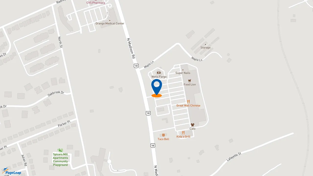 https://pageleap.com map showing location of Dunkin&#039; in Orange.