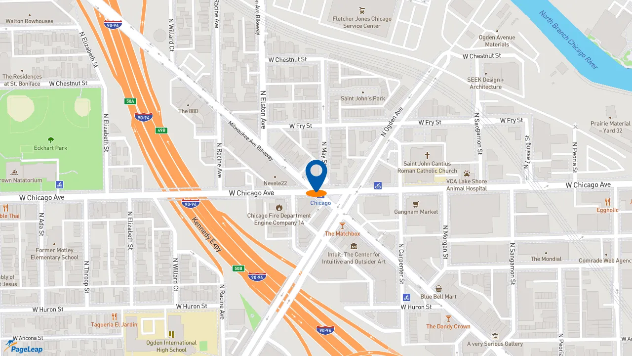https://pageleap.com map showing location of Dunkin&#039; in Chicago.
