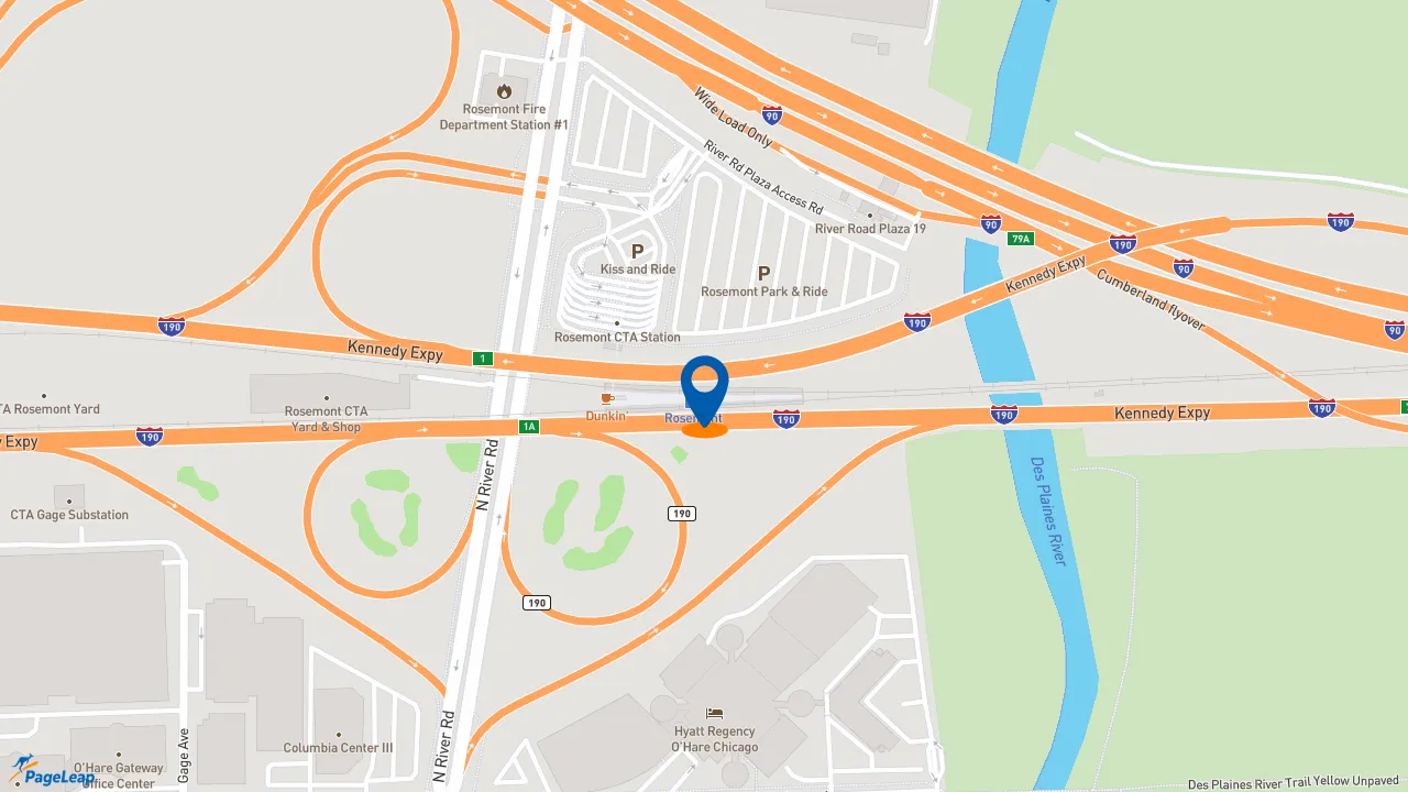 https://pageleap.com map showing location of Dunkin&#039; in Rosemont.