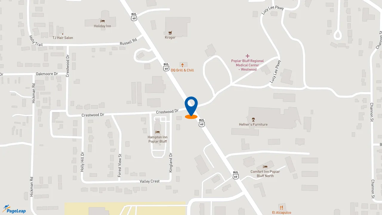 https://pageleap.com map showing location of Dunkin&#039; in Poplar Bluff.