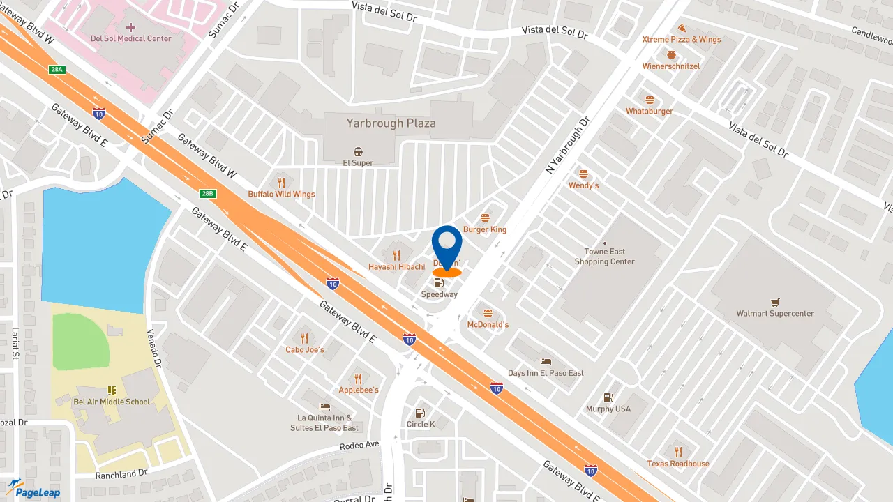 https://pageleap.com map showing location of Dunkin&#039; in El Paso.