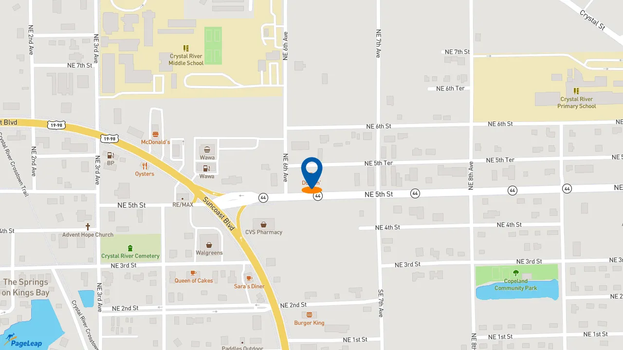 https://pageleap.com map showing location of Dunkin&#039; in Crystal River.