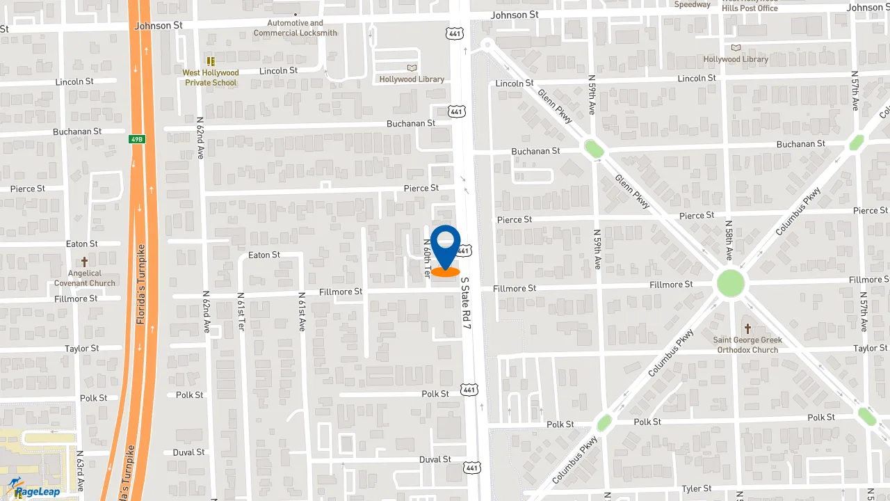https://pageleap.com map showing location of Dunkin&#039; in Hollywood.