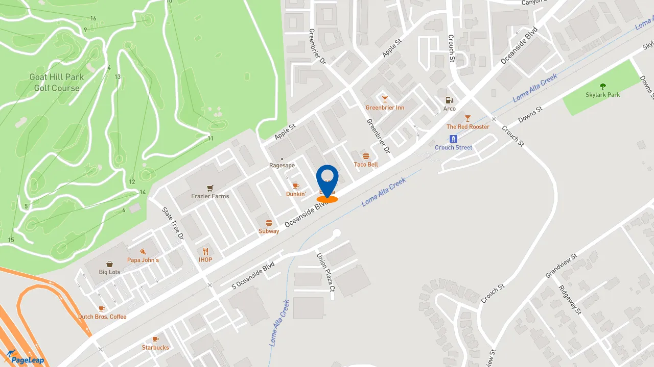 https://pageleap.com map showing location of Dunkin&#039; in Oceanside.