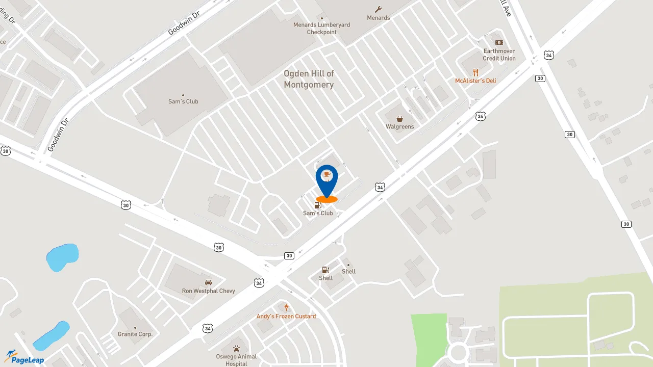 https://pageleap.com map showing location of Dunkin&#039; in Montgomery.