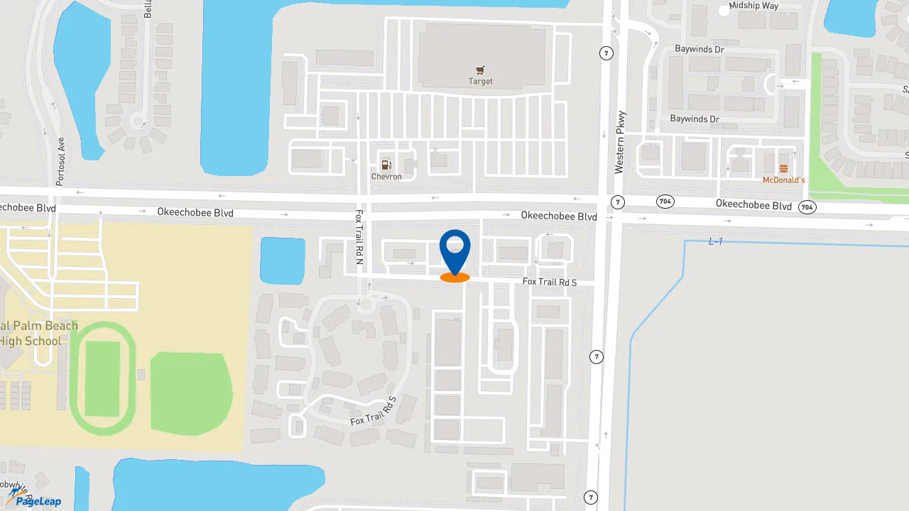 https://pageleap.com map showing location of Dunkin&#039; in West Palm Beach.