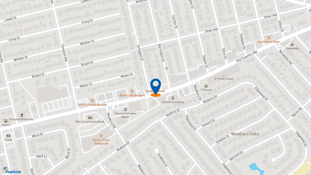 https://pageleap.com map showing location of Dunkin&#039; in Westbury.