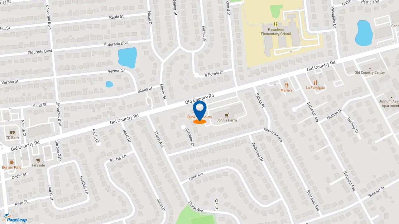 https://pageleap.com map showing location of Dunkin&#039; in Plainview.