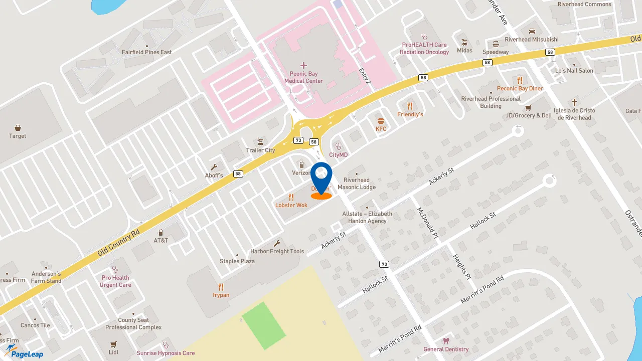https://pageleap.com map showing location of Dunkin&#039; in Riverhead.