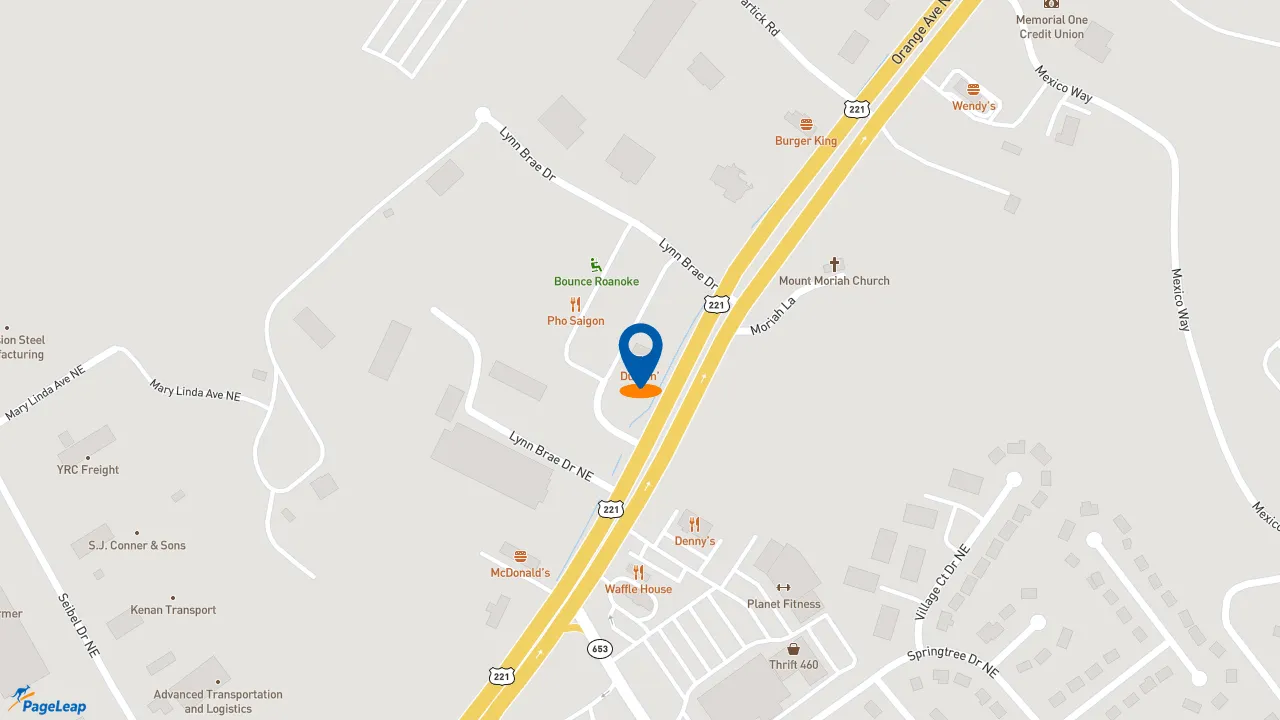 https://pageleap.com map showing location of Dunkin&#039; in Roanoke.