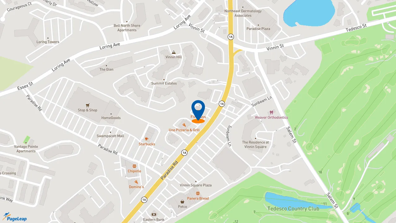 https://pageleap.com map showing location of Dunkin&#039; in Swampscott.