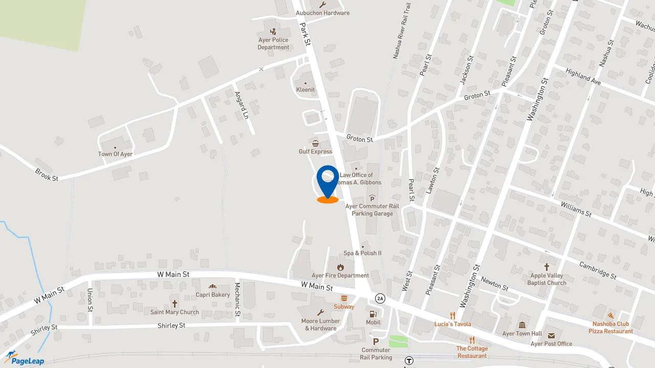 https://pageleap.com map showing location of Dunkin&#039; in Ayer.