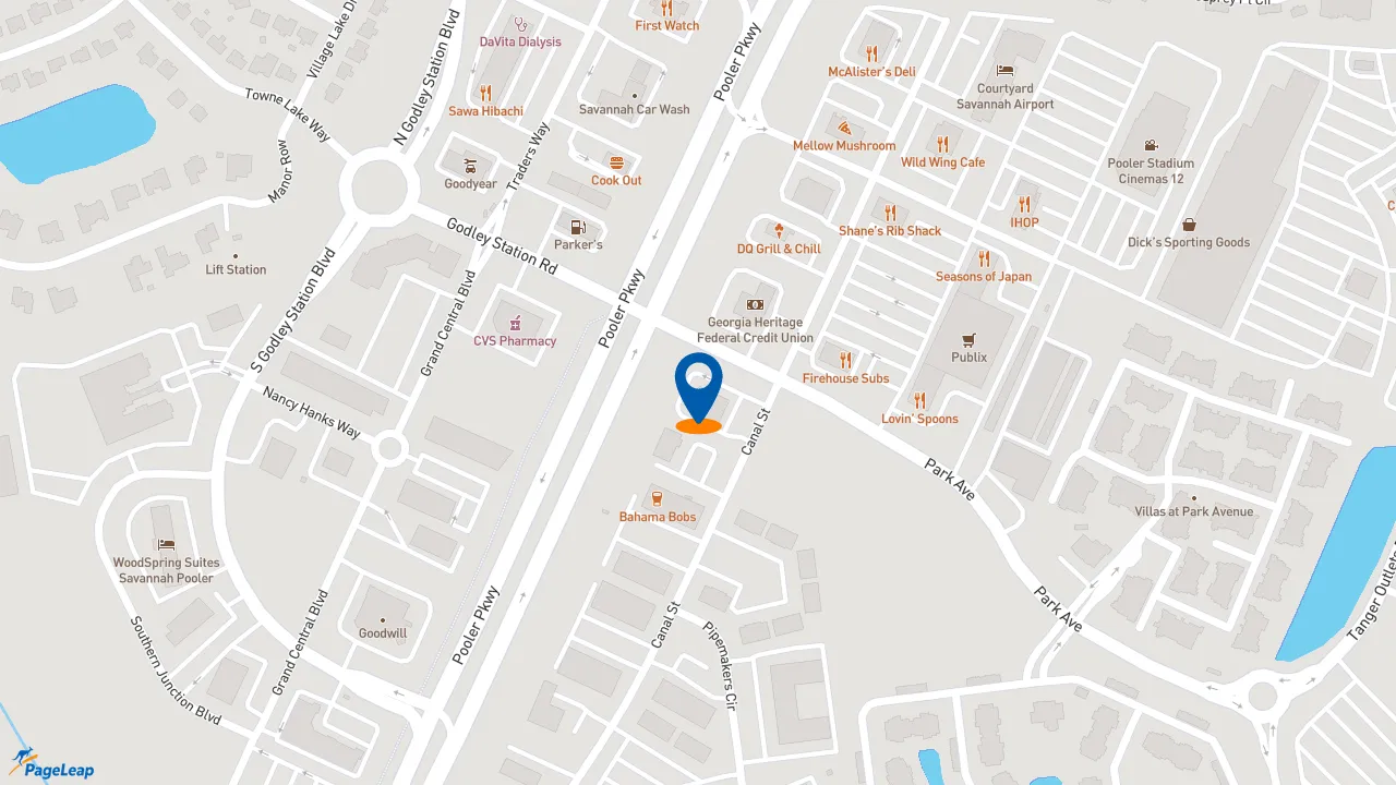 https://pageleap.com map showing location of Dunkin&#039; in Pooler.