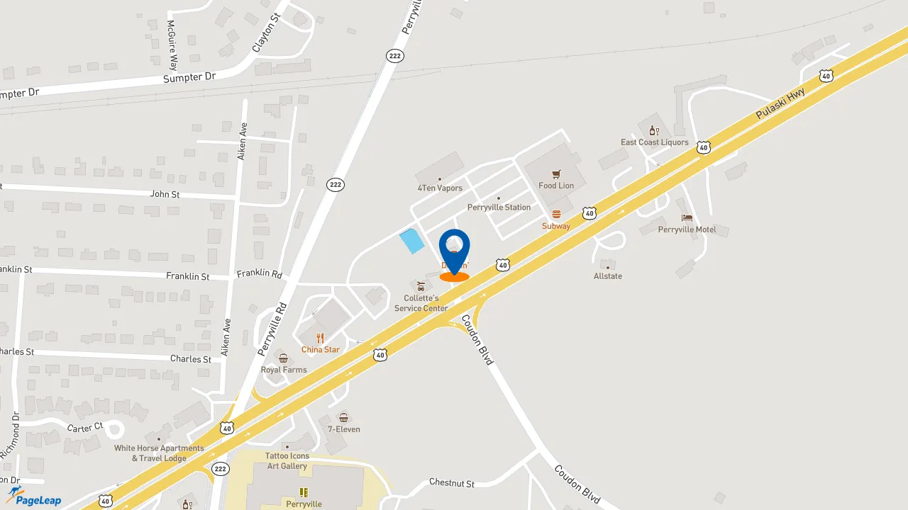 https://pageleap.com map showing location of Dunkin&#039; in Perryville.