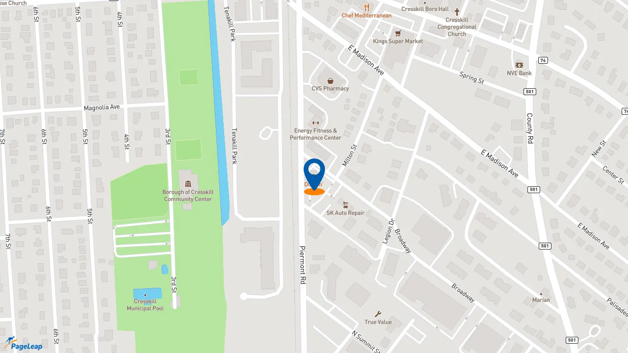 https://pageleap.com map showing location of Dunkin&#039; in Cresskill.