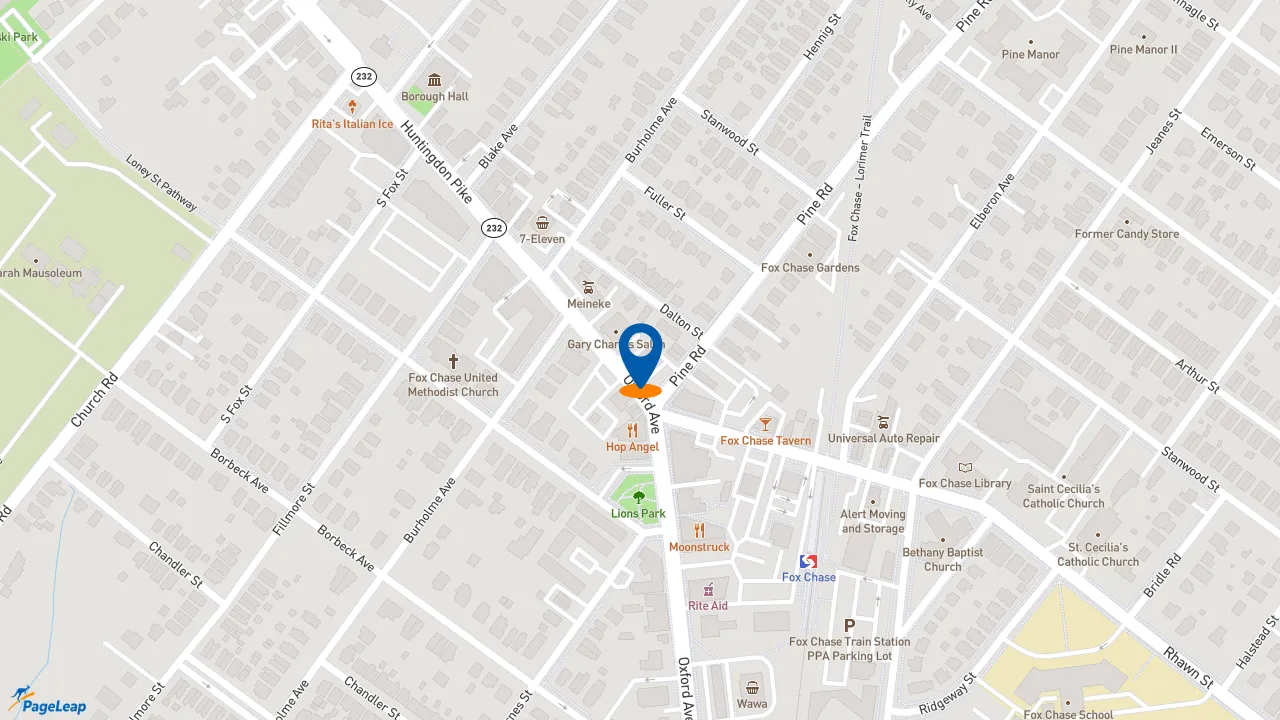 https://pageleap.com map showing location of Dunkin&#039; in Philadelphia.
