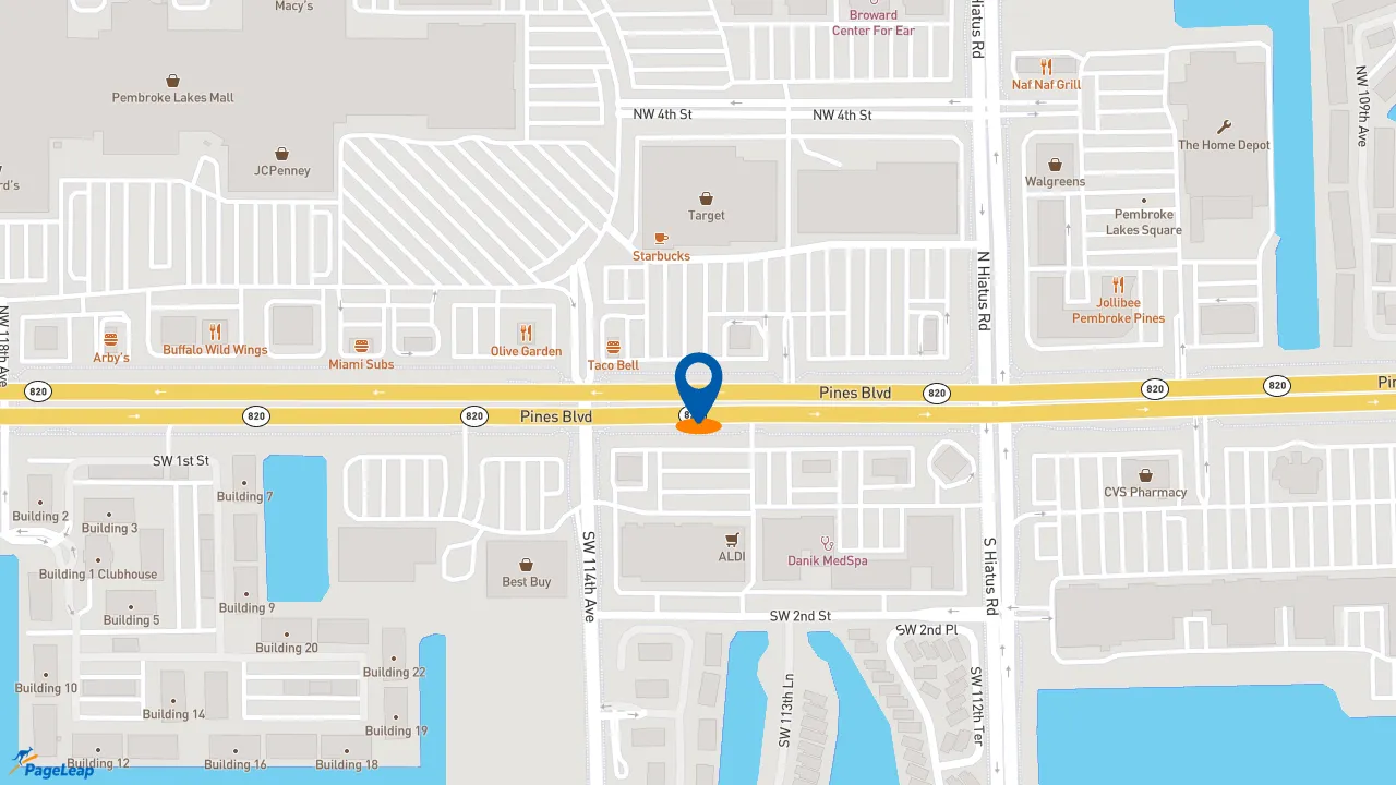 https://pageleap.com map showing location of Dunkin&#039; in Pembroke Pines.