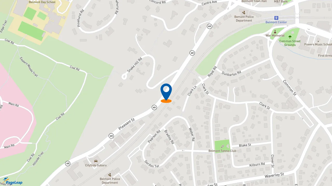 https://pageleap.com map showing location of Dunkin&#039; in Belmont.