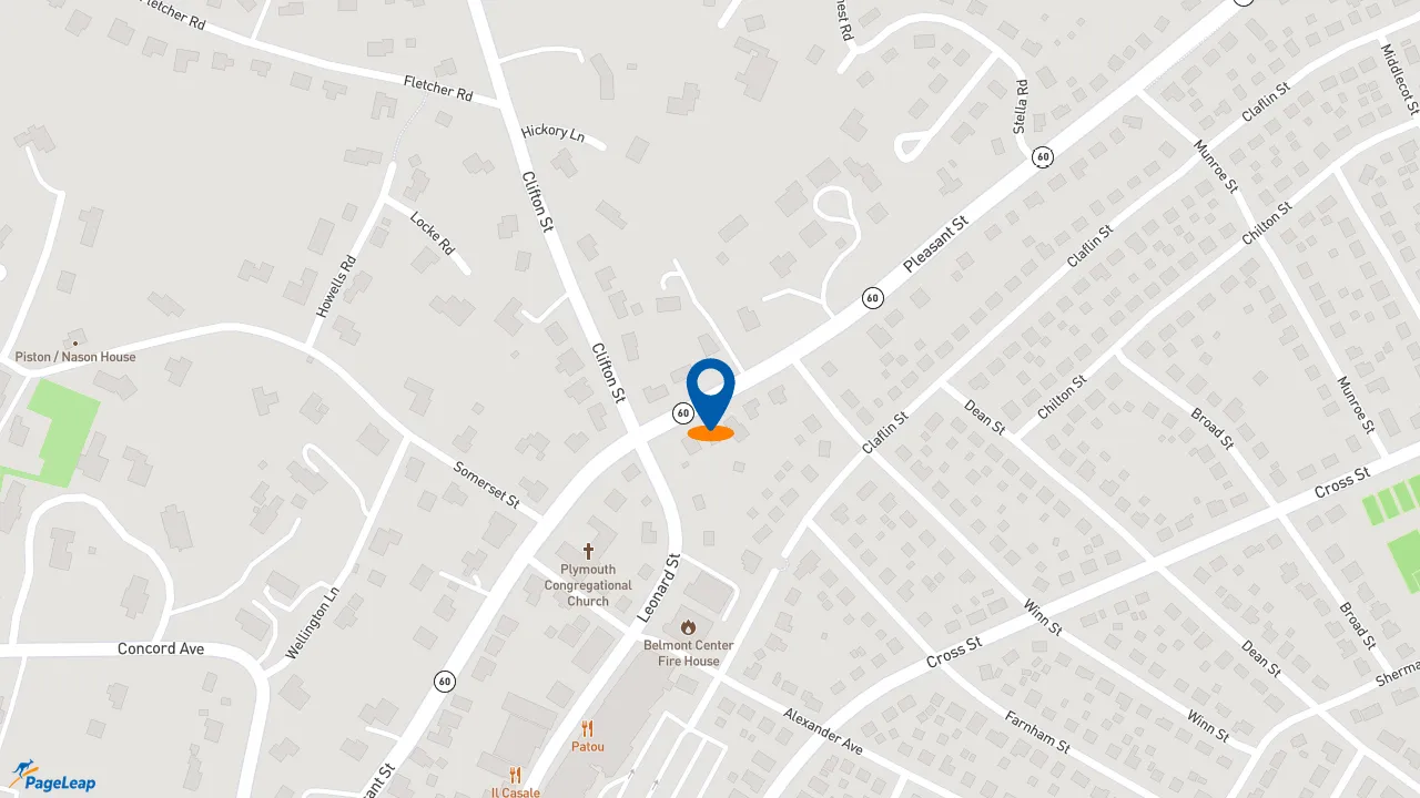 https://pageleap.com map showing location of Dunkin&#039; in Belmont.