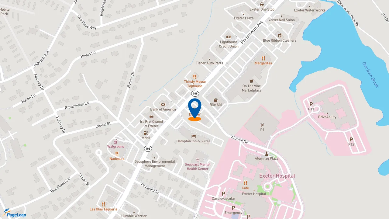 https://pageleap.com map showing location of Dunkin&#039; in Exeter.
