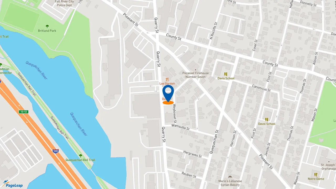 https://pageleap.com map showing location of Dunkin&#039; in Fall River.
