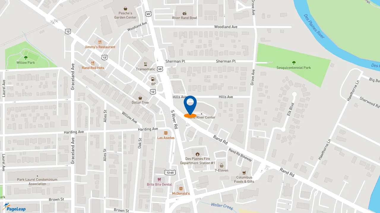 https://pageleap.com map showing location of Dunkin&#039; in Des Plaines.
