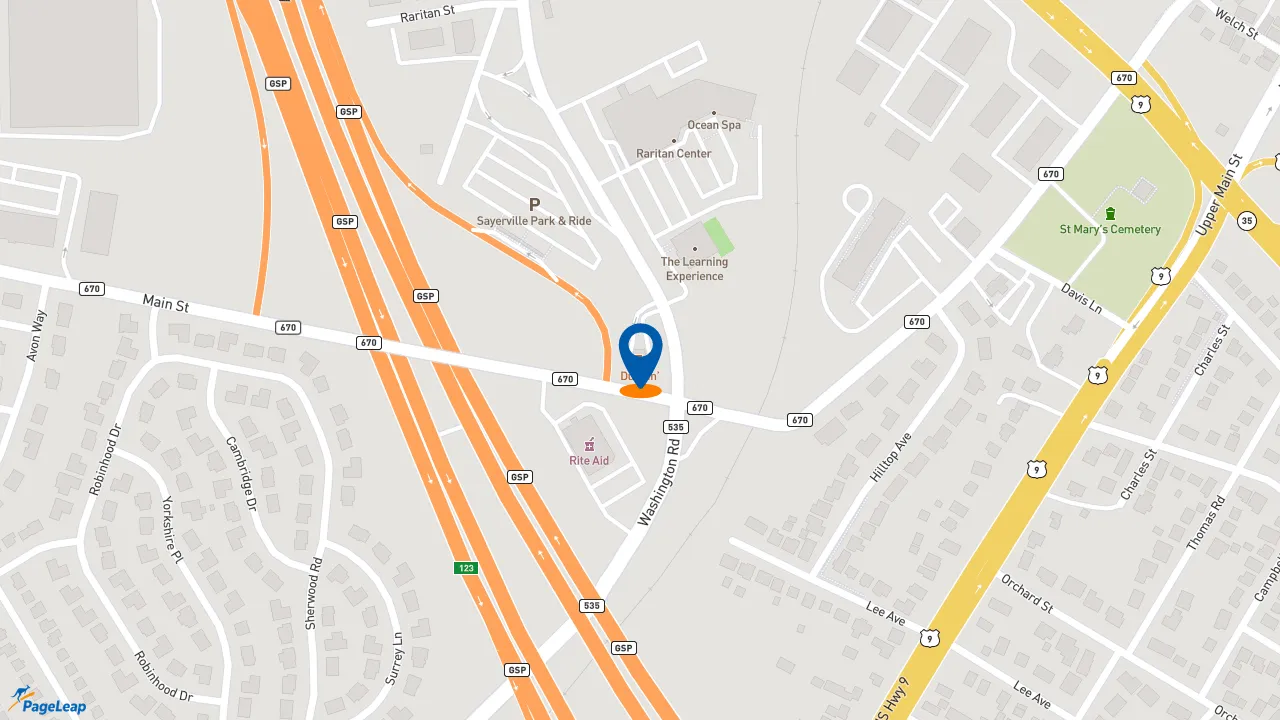 https://pageleap.com map showing location of Dunkin&#039; in Sayreville.