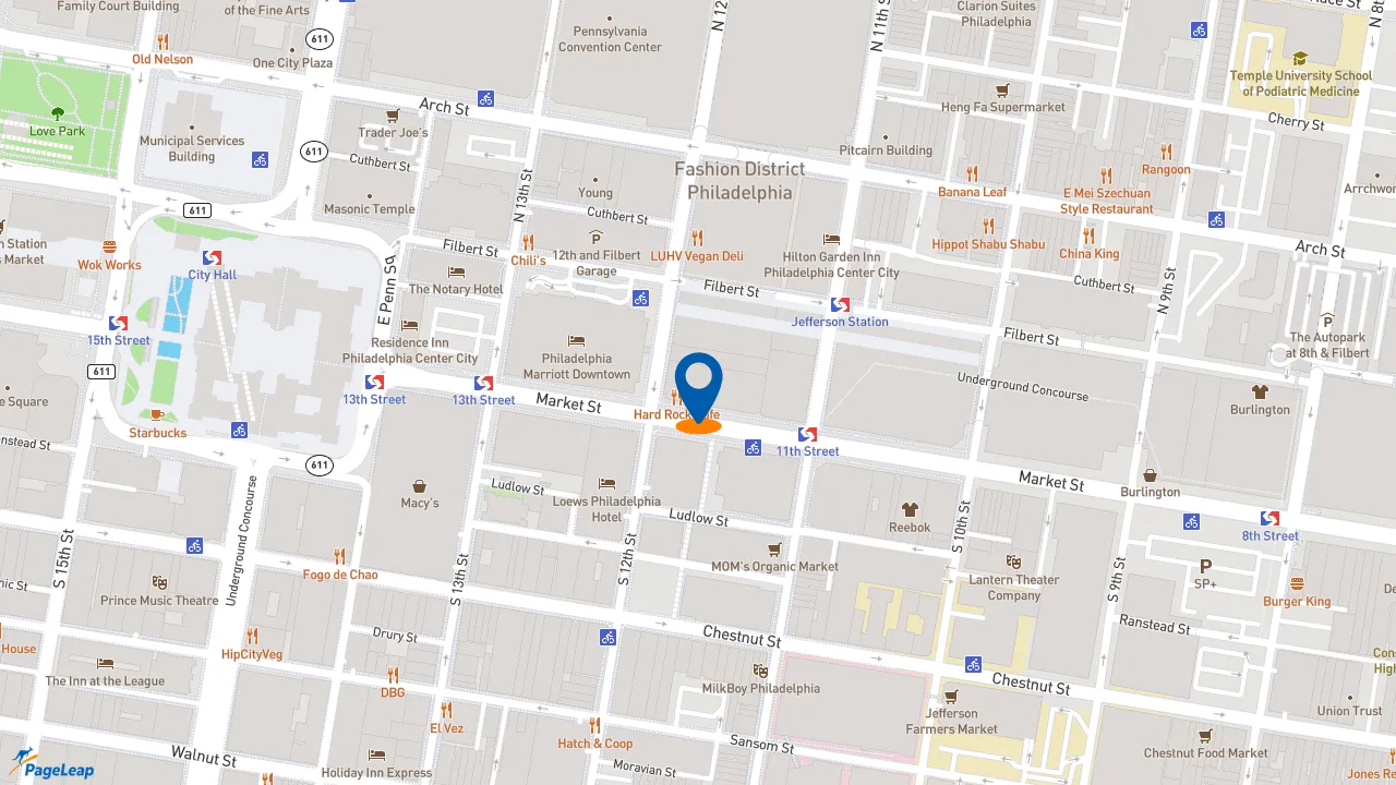 https://pageleap.com map showing location of Dunkin&#039; in Philadelphia.