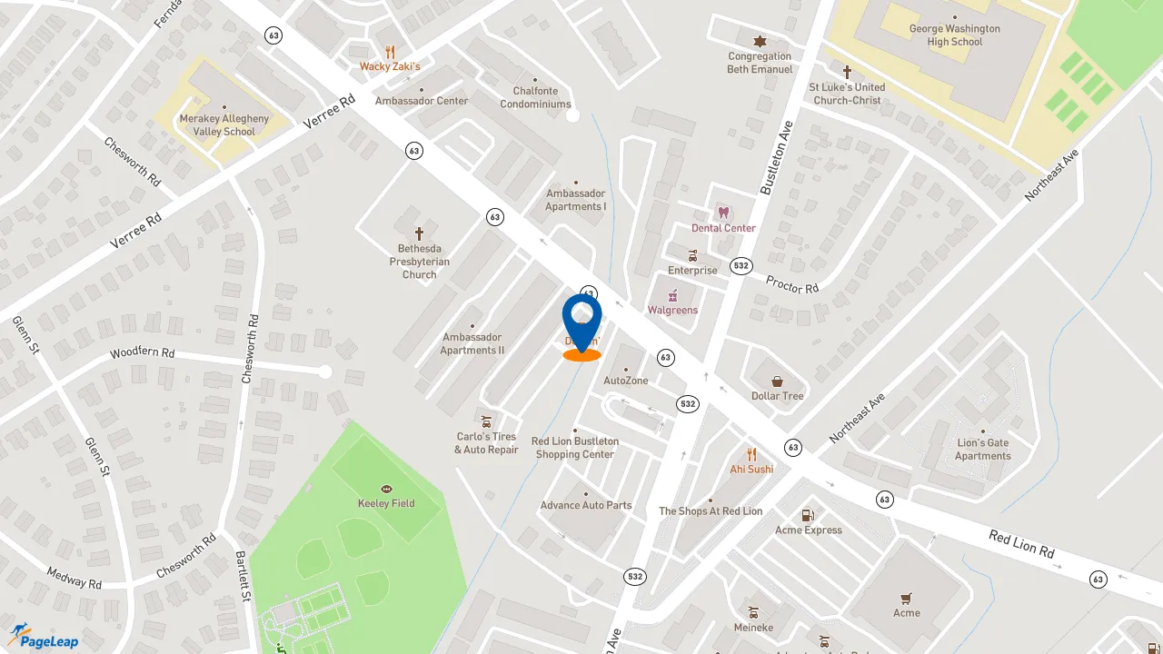 https://pageleap.com map showing location of Dunkin&#039; in Philadelphia.